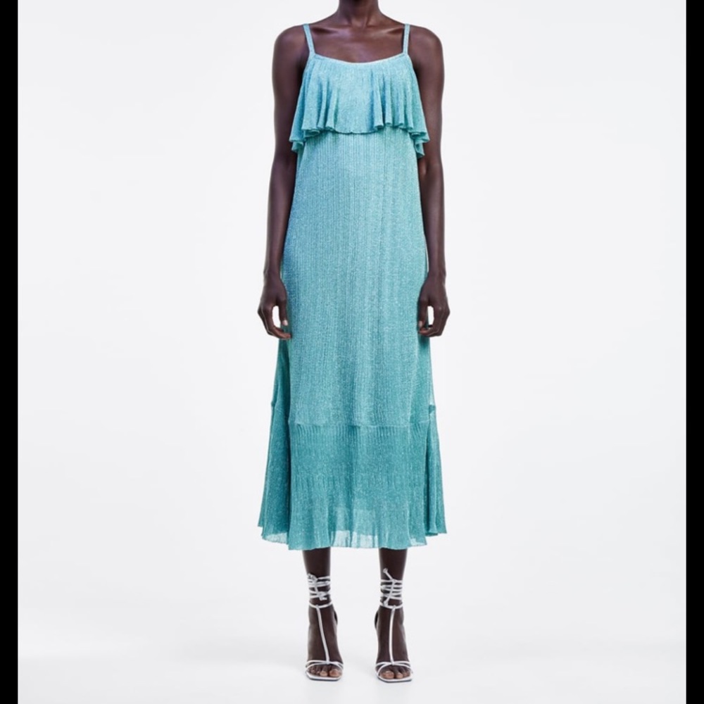 Zara Threaded beaded Dress - Shimmery Turquoise